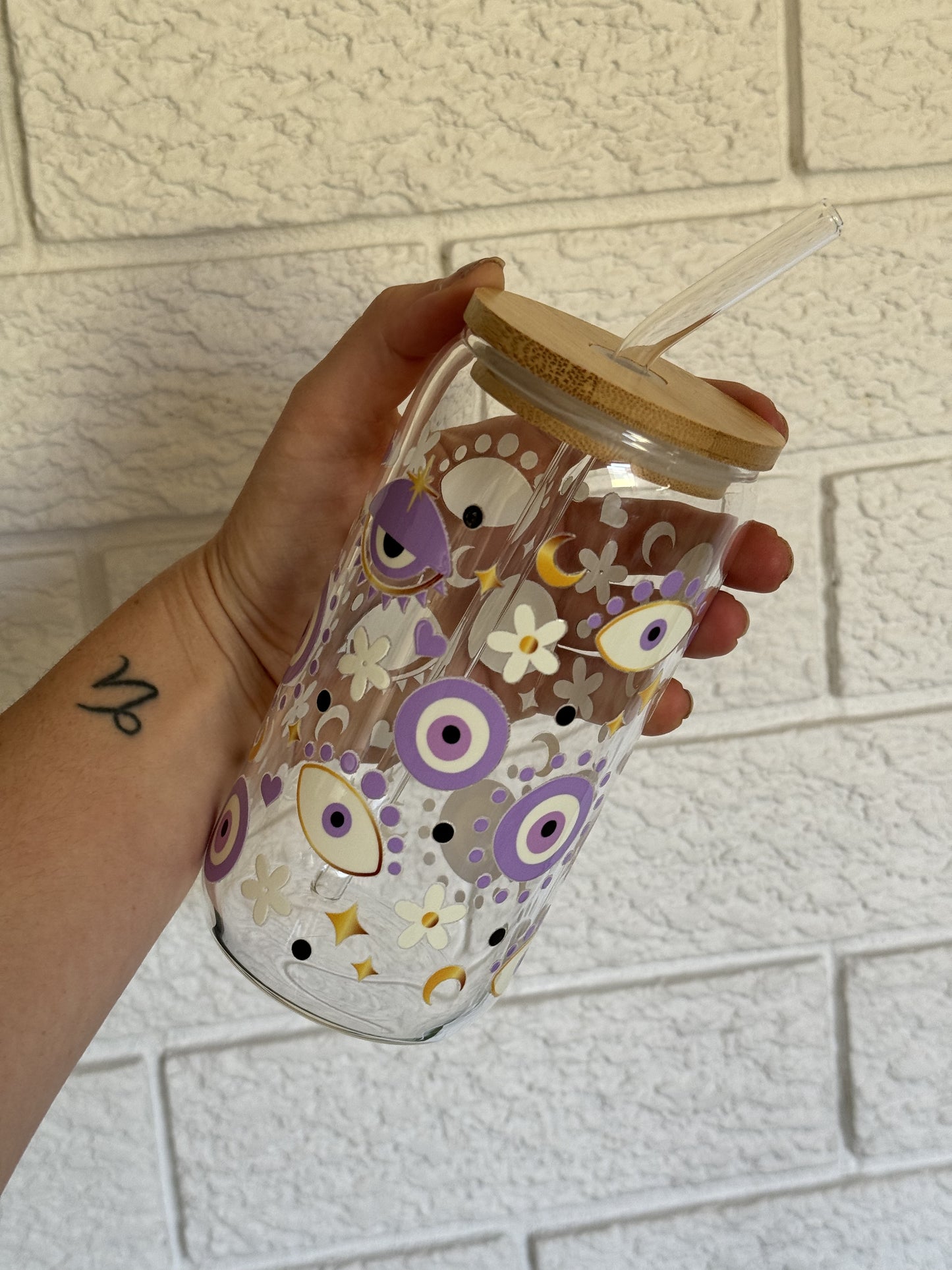 16oz Reusable Glass Cup with straw