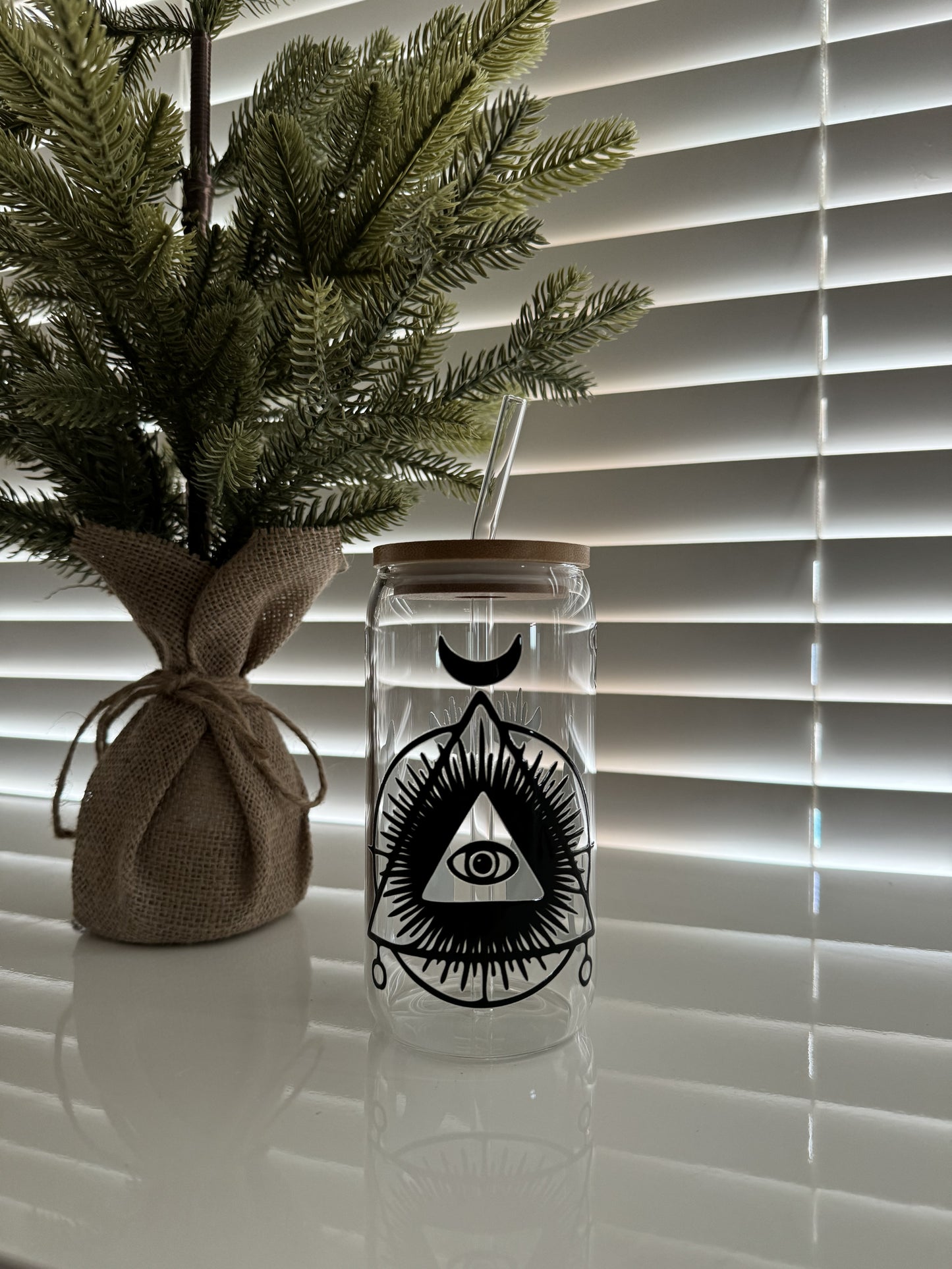 16oz Reusable Glass Cup with straw