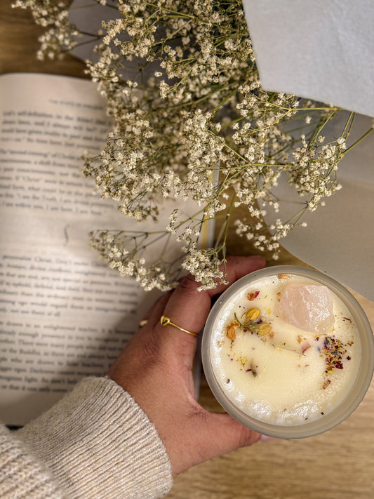 Crystal and floral infused candle jars