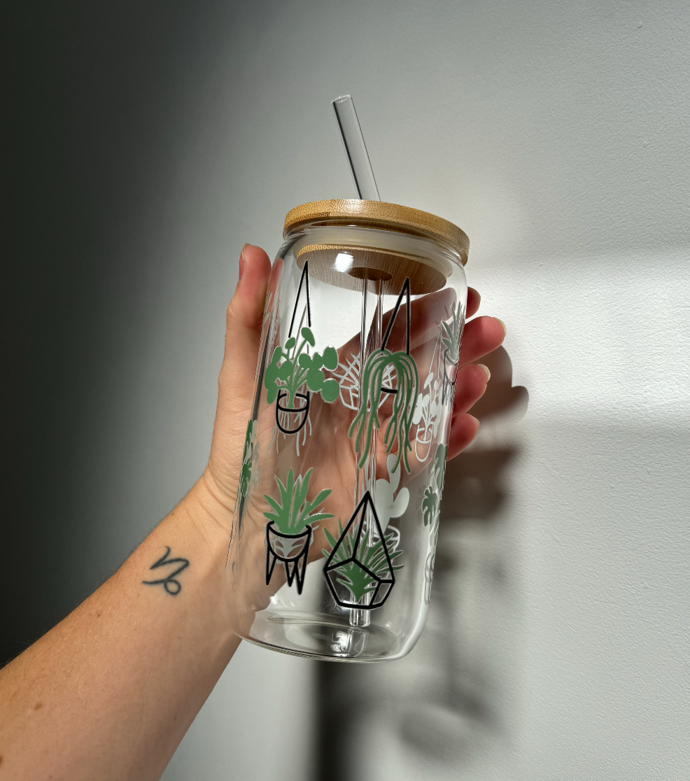 16oz Reusable Glass Cup with straw