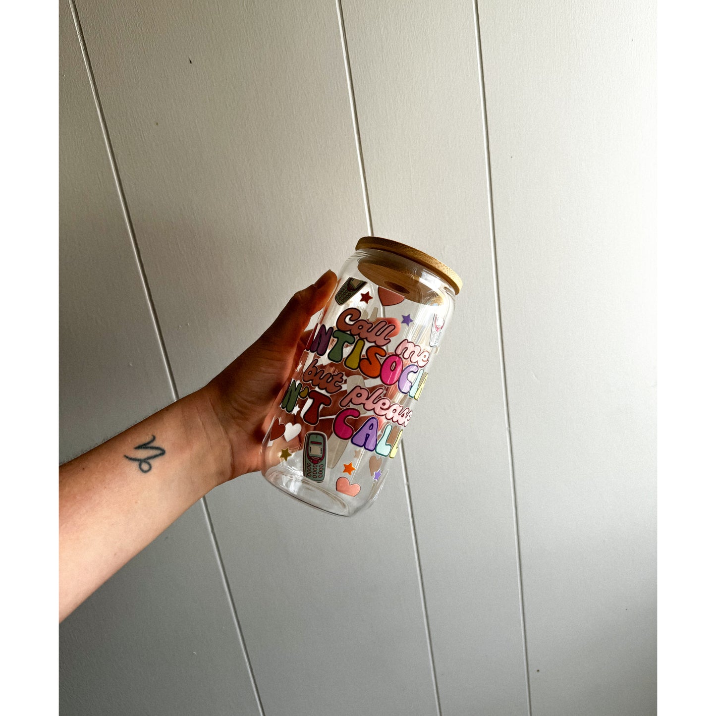16oz Reusable Glass Cup with straw