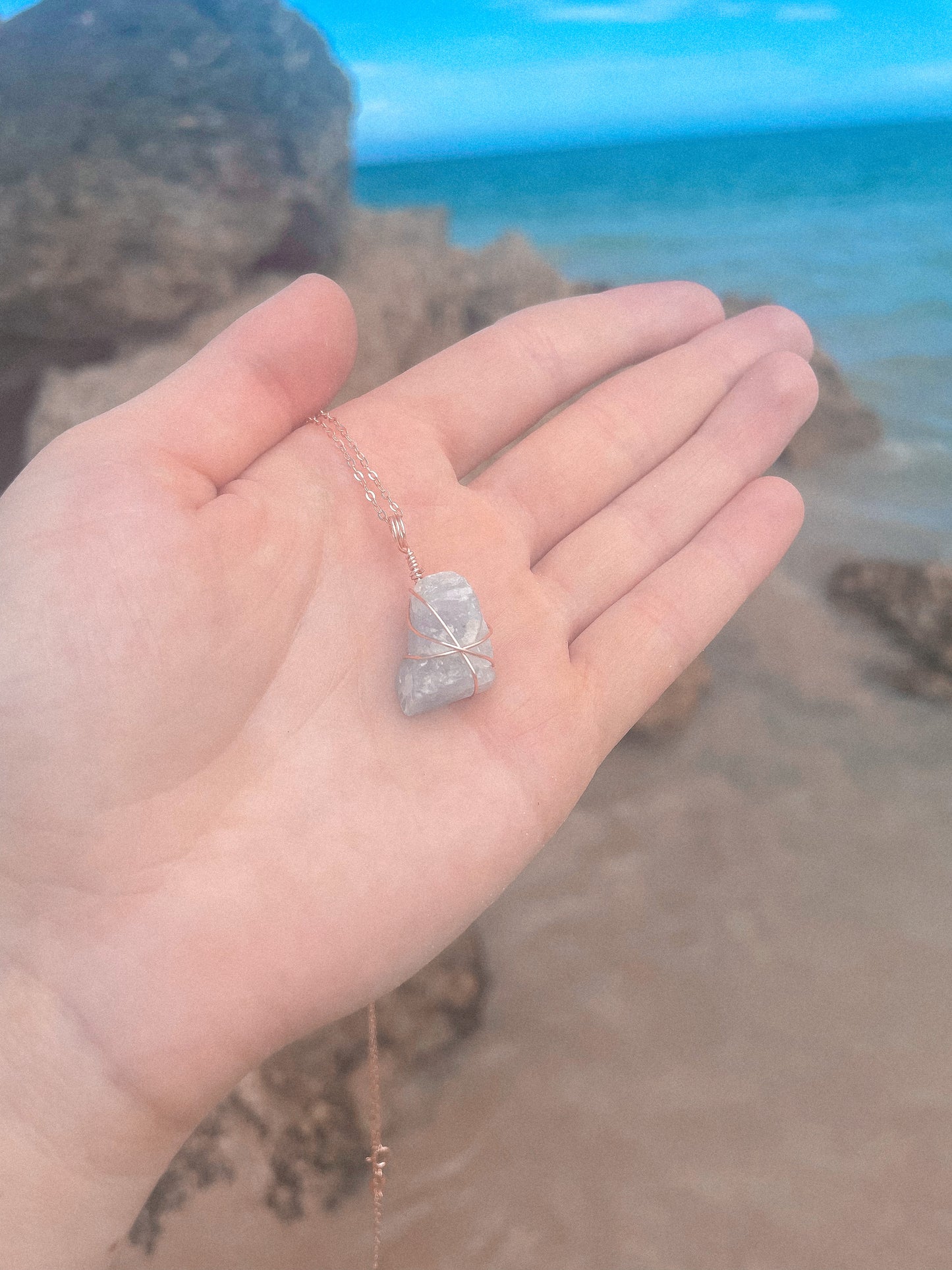 Wrapped Blue Calcite - Rose Gold (16 to 18")