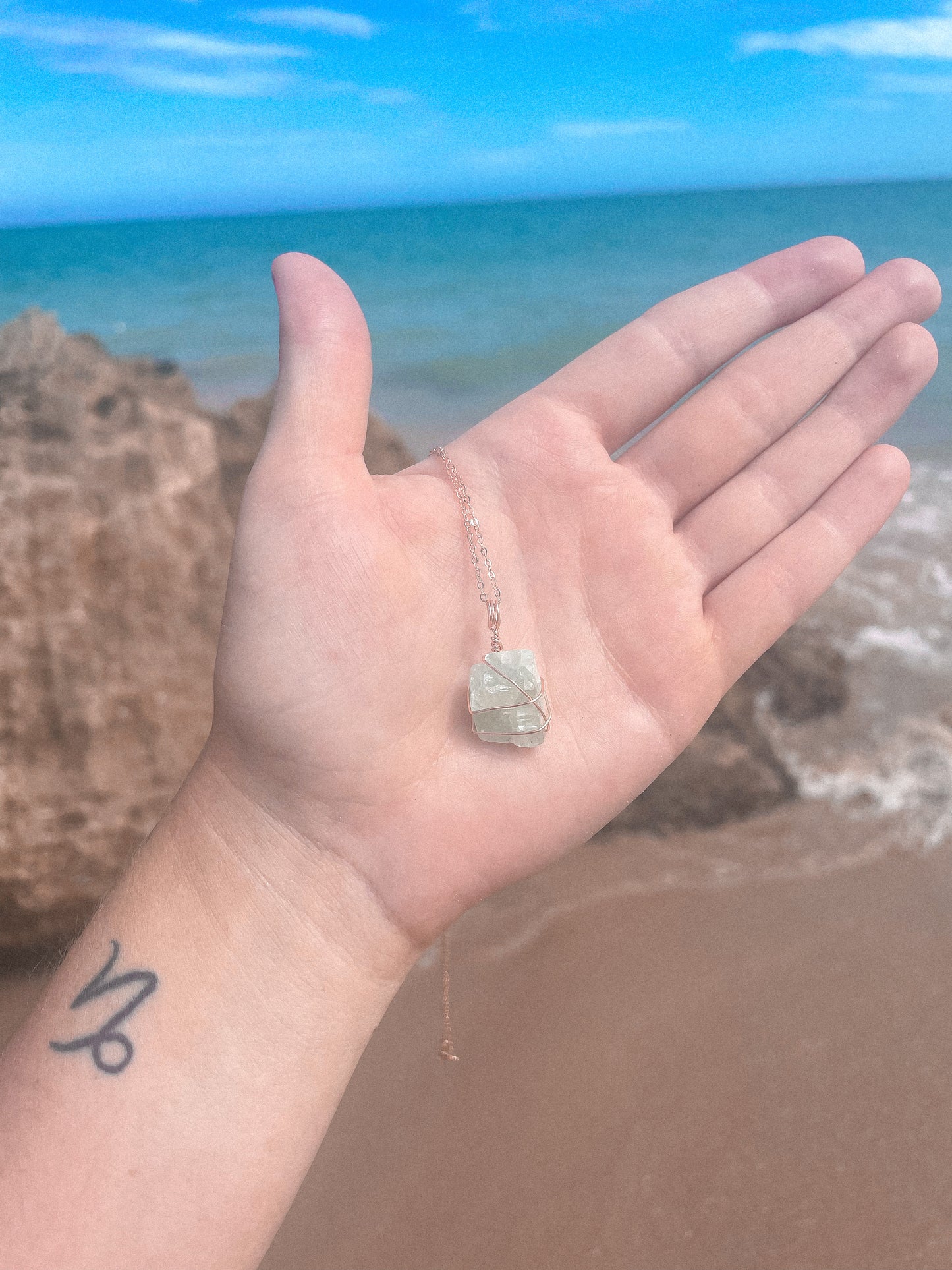 Wrapped Green Calcite - Rose Gold (16 to 18")