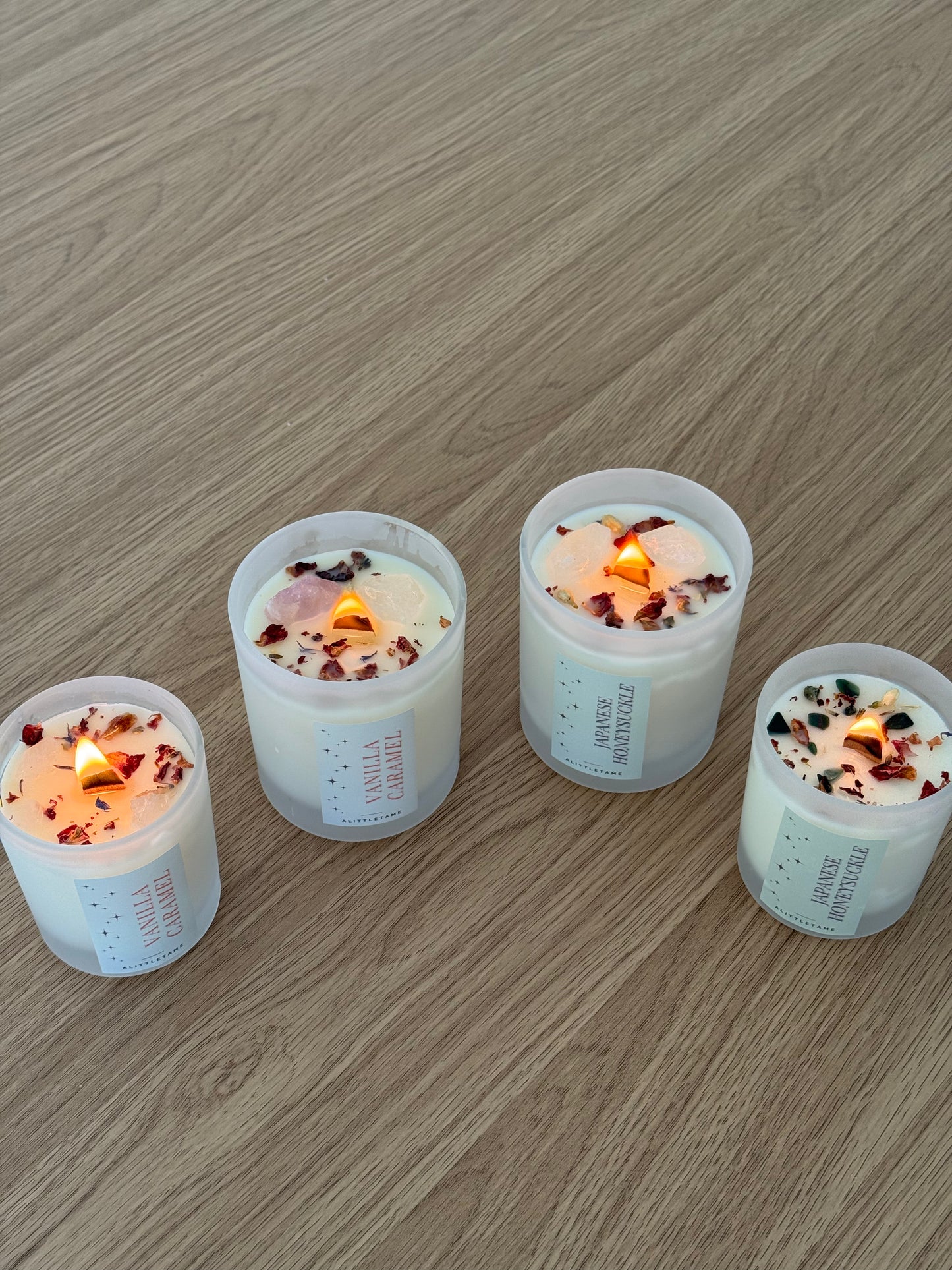 Crystal and floral infused candle jars