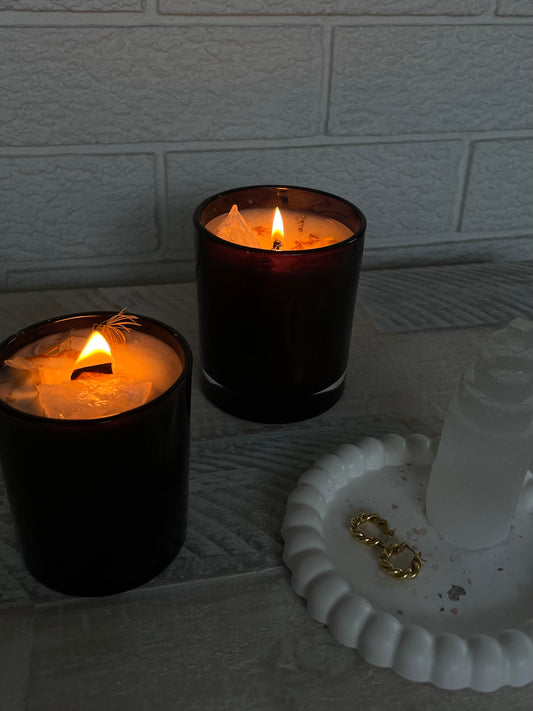 Moonshine Candle - Clear Quartz Crystal + Floral infused scented candles (DISCONT)