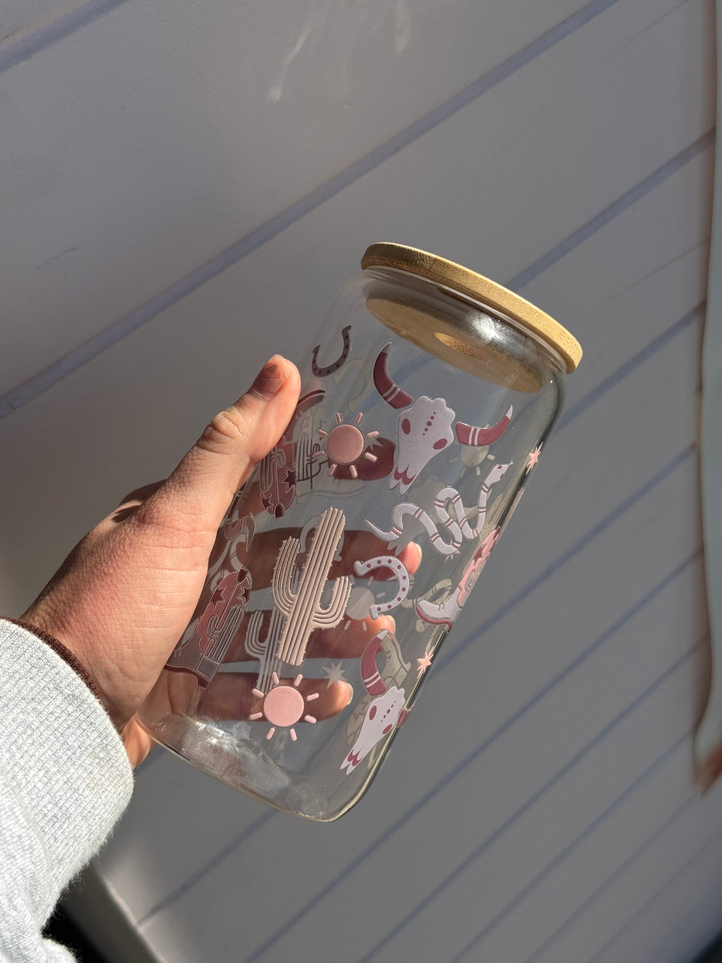16oz Reusable Glass or Plastic Cup with straw