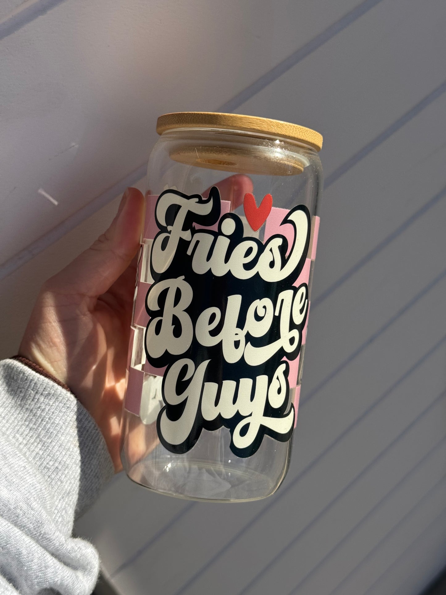 16oz Reusable Glass or Plastic Cup with straw