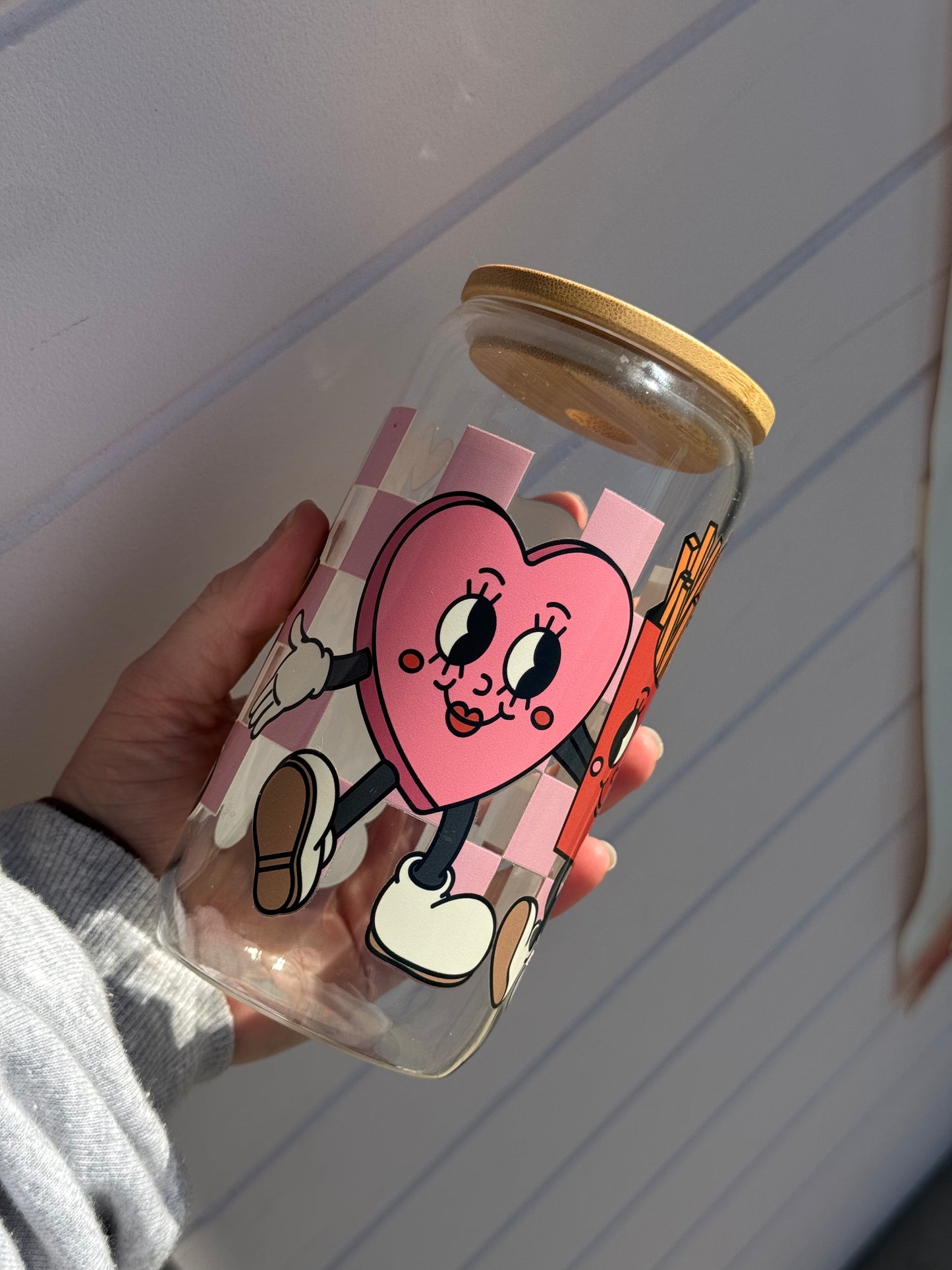 16oz Reusable Glass or Plastic Cup with straw