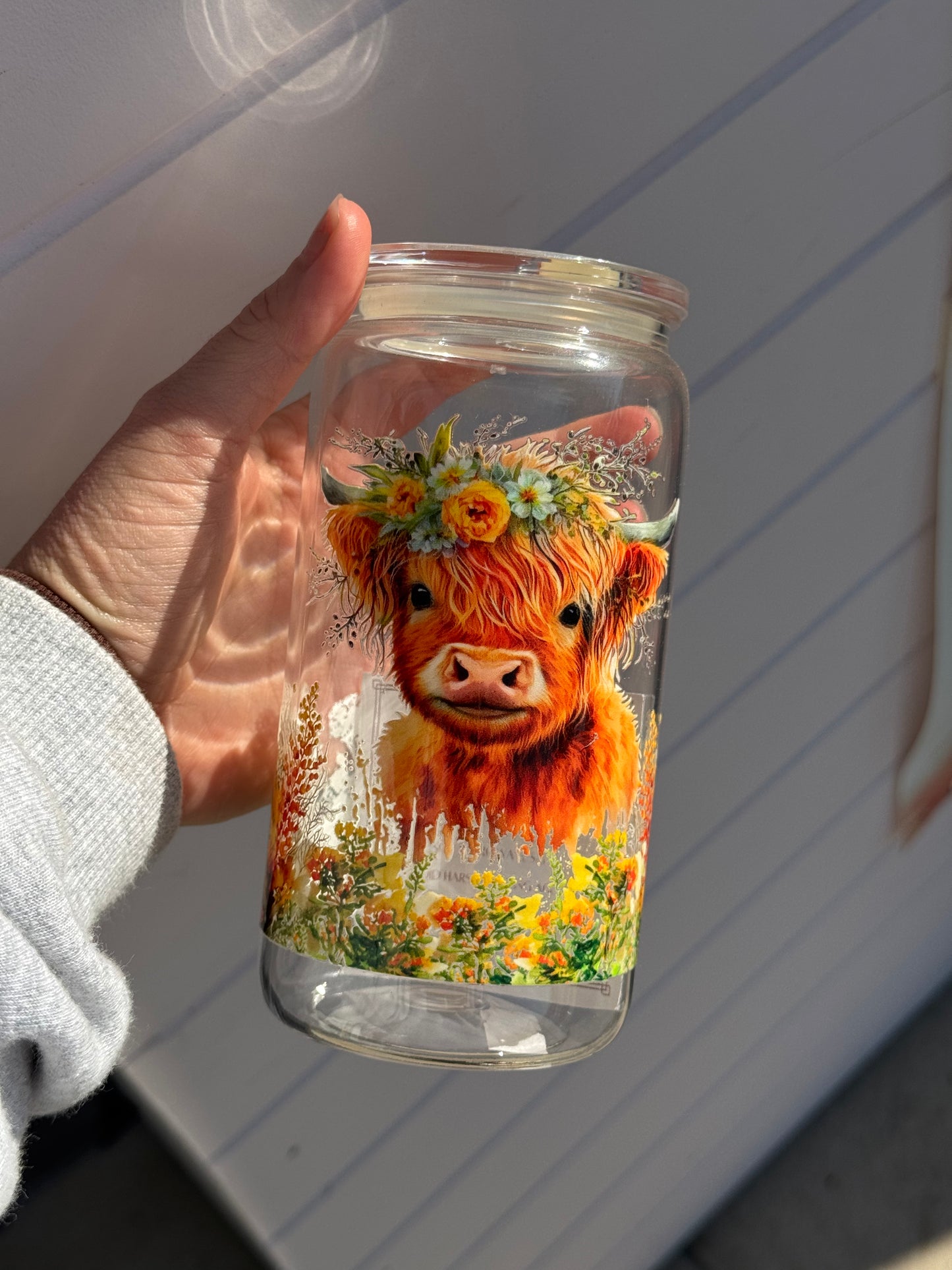 16oz Reusable Glass or Plastic Cup with straw
