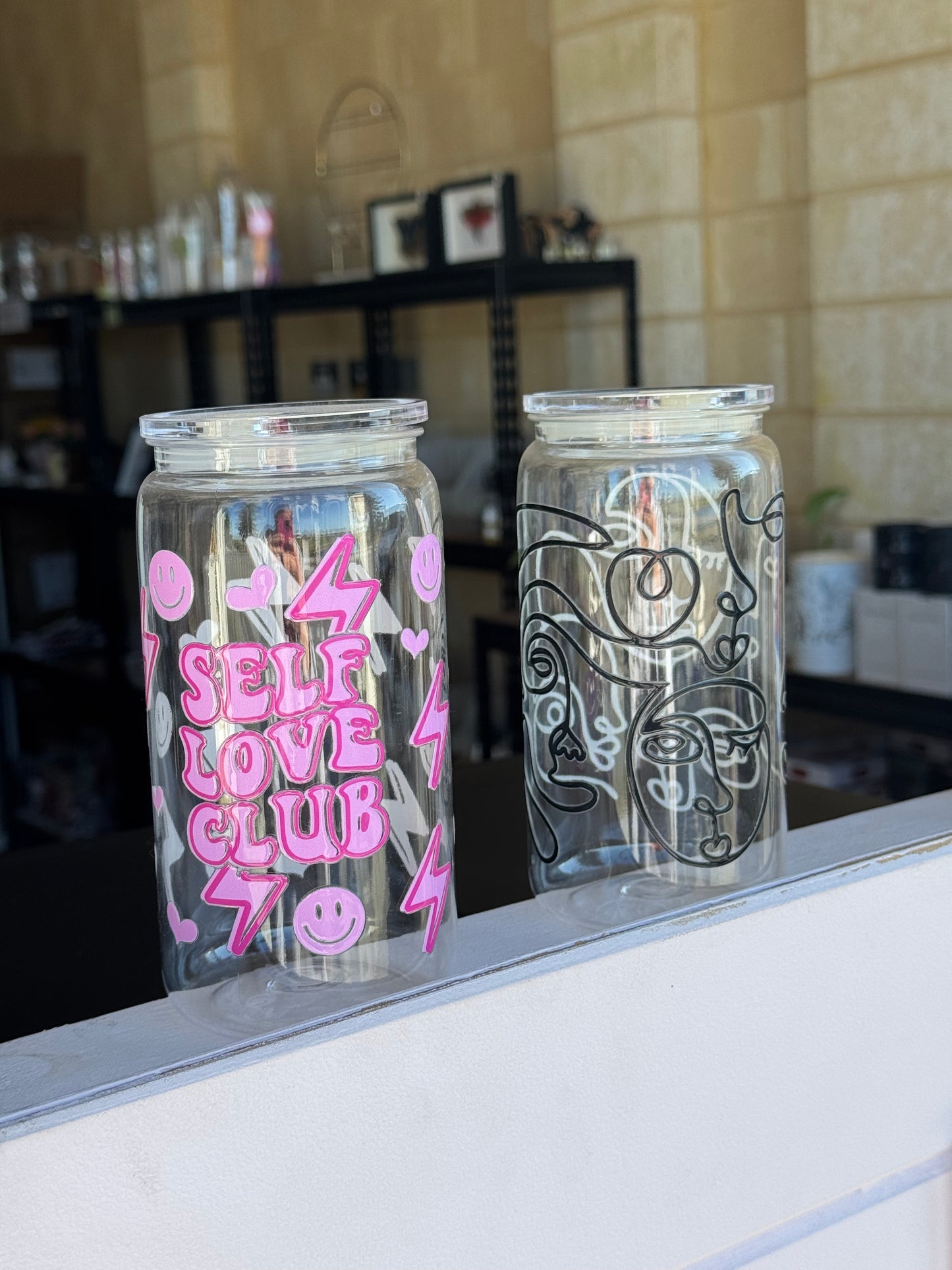 16oz Reusable Glass or Plastic Cup with straw