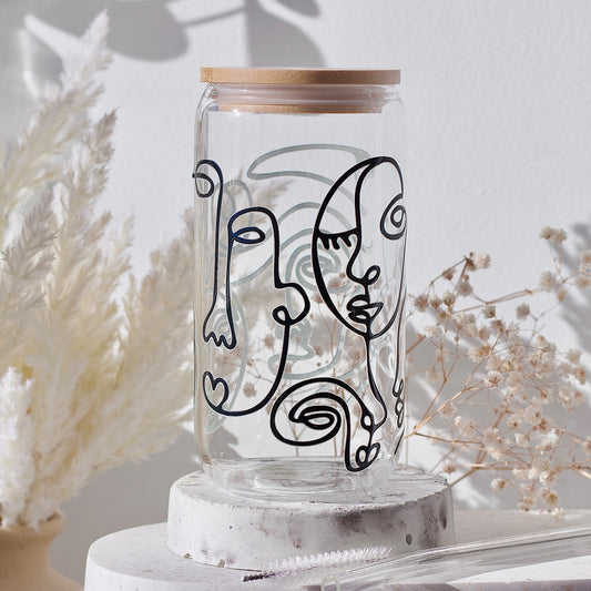 16oz Reusable Glass Cup with straw