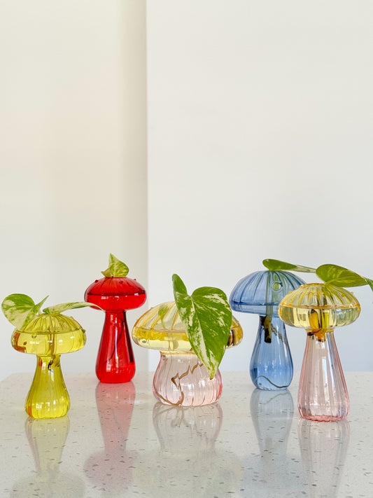 Mushroom Vase with Ivy – Plastic & Glass Options