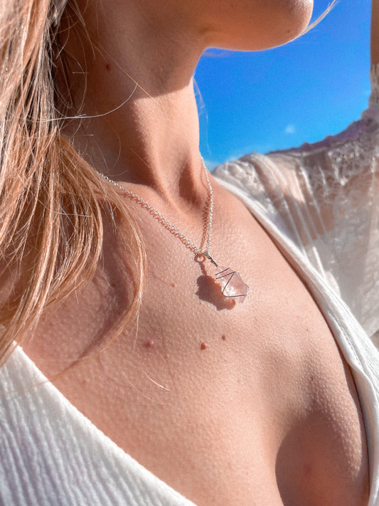 Wrapped Pink Quartz - Stirling Silver (16")